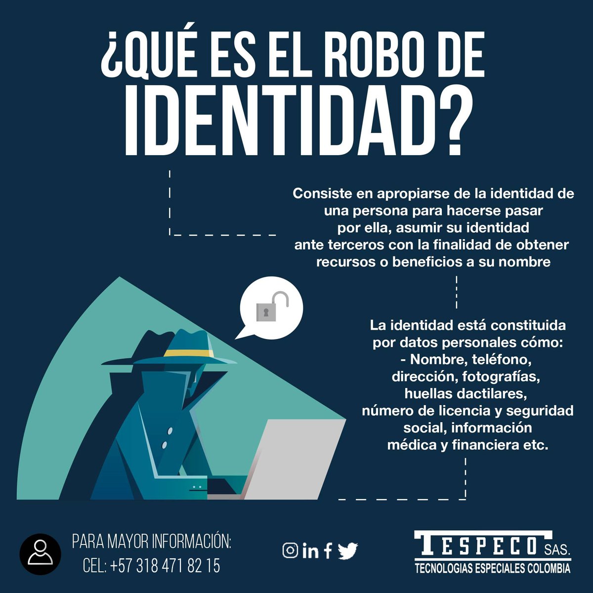 TESPECO's tweet photo. El robo de identidad es el delito de más rápido crecimiento en el mundo y este es un delito grave que lo puede afectar de diversas formas. 🚔 Proteja su identidad con el uso de la huella dactilar ☝️

#Seguridad #Fraude #identificación #forense #calidad #TESPECO #ATENCIÓN #huella https://t.co/RRCEbx9z2n