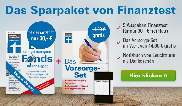 9 Ausgaben Test oder Finanztest + Buch 'Vorsorge-Set' (i.W.v. 14,90€) + Notizbuch für 30€ - sparbote.de/314864/9-ausga…