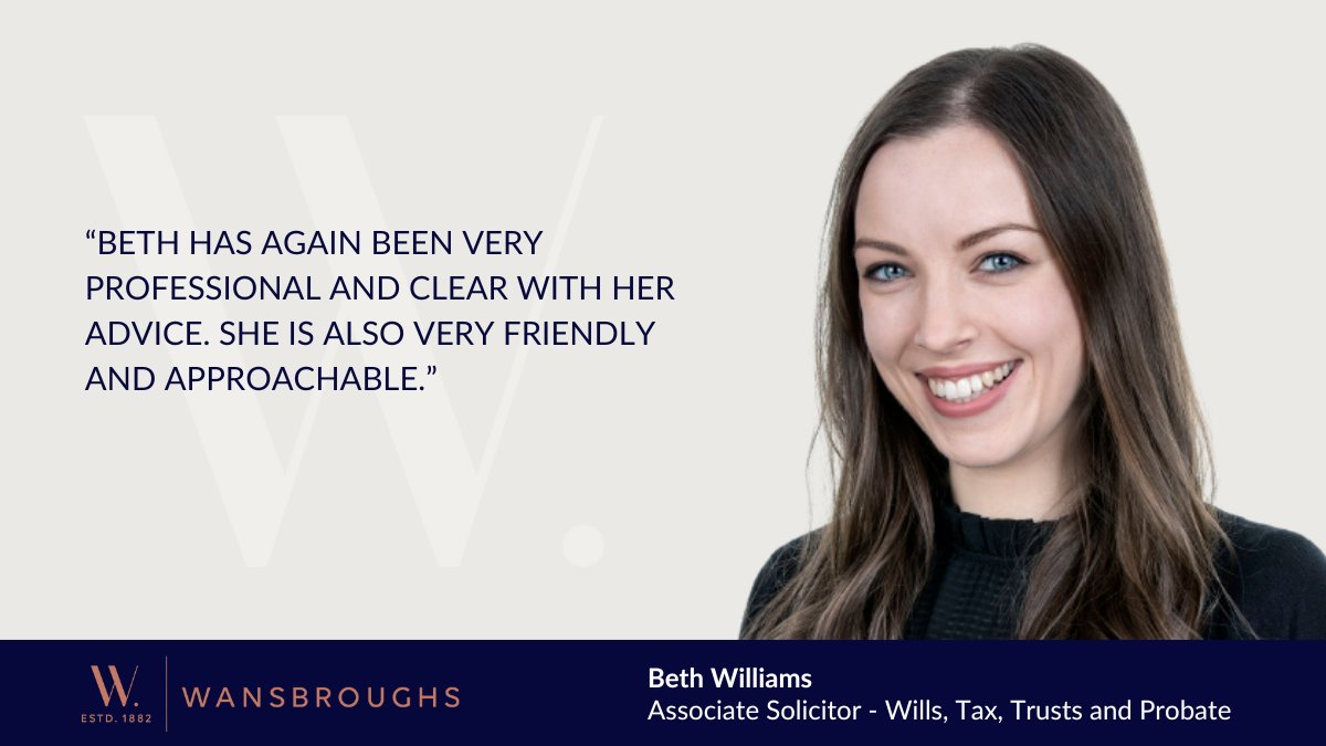 Beth is an Associate Solicitor in our Wills, Tax, Trusts & Probate team and advises on a wide range of matters.

Meet Beth: bit.ly/3pxAubc

#womeninlaw #willsandtrusts #taxandtrusts #lastingpowerofattorney #clienttestimonial #wiltshiresolicitors