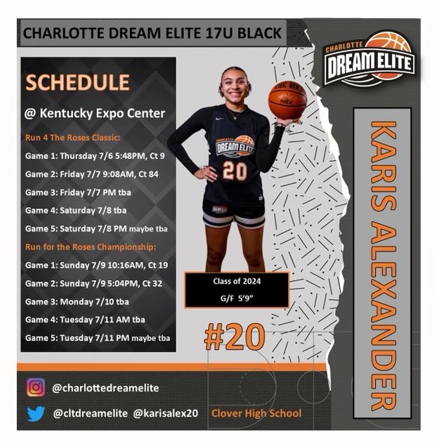 Looking forward to playing in @TFNsRun4Roses with @CltDreamElite !! Coaches come check us out !!