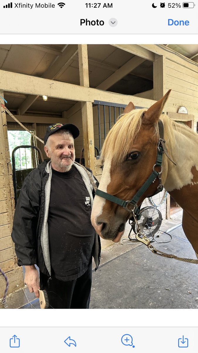 Sun tan lotion on the nose. #Horses #NaturalEcosystem #Environment #Grasslands
Frank Vignola, Viet Nam vet volunteers and gets house therapy weekly!