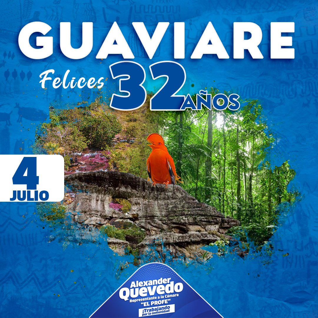 Alexanderq06's tweet photo. ¡Hoy celebramos el cumpleaños número 32 del Departamento del #Guaviare!

Brindemos por el progreso alcanzado y por un futuro prometedor lleno de oportunidades. 🎉🎂

🎊 #ProfeQuevedo #CumpleañosGuaviare #32AñosDeHistoria #GuaviareEnCrecimiento https://t.co/PfAqX0kvXZ