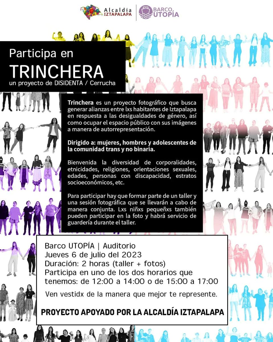 #LasDISIDENTAS
👉🏻 ¡PARTICIPA EN TRINCHERA! 👈🏻

Ven vestidx con la ropa que mejor te represente, con la que te sientas más tu.

Para mayor información y dudas escribir a: disidenta.cerrucha@gmail.com