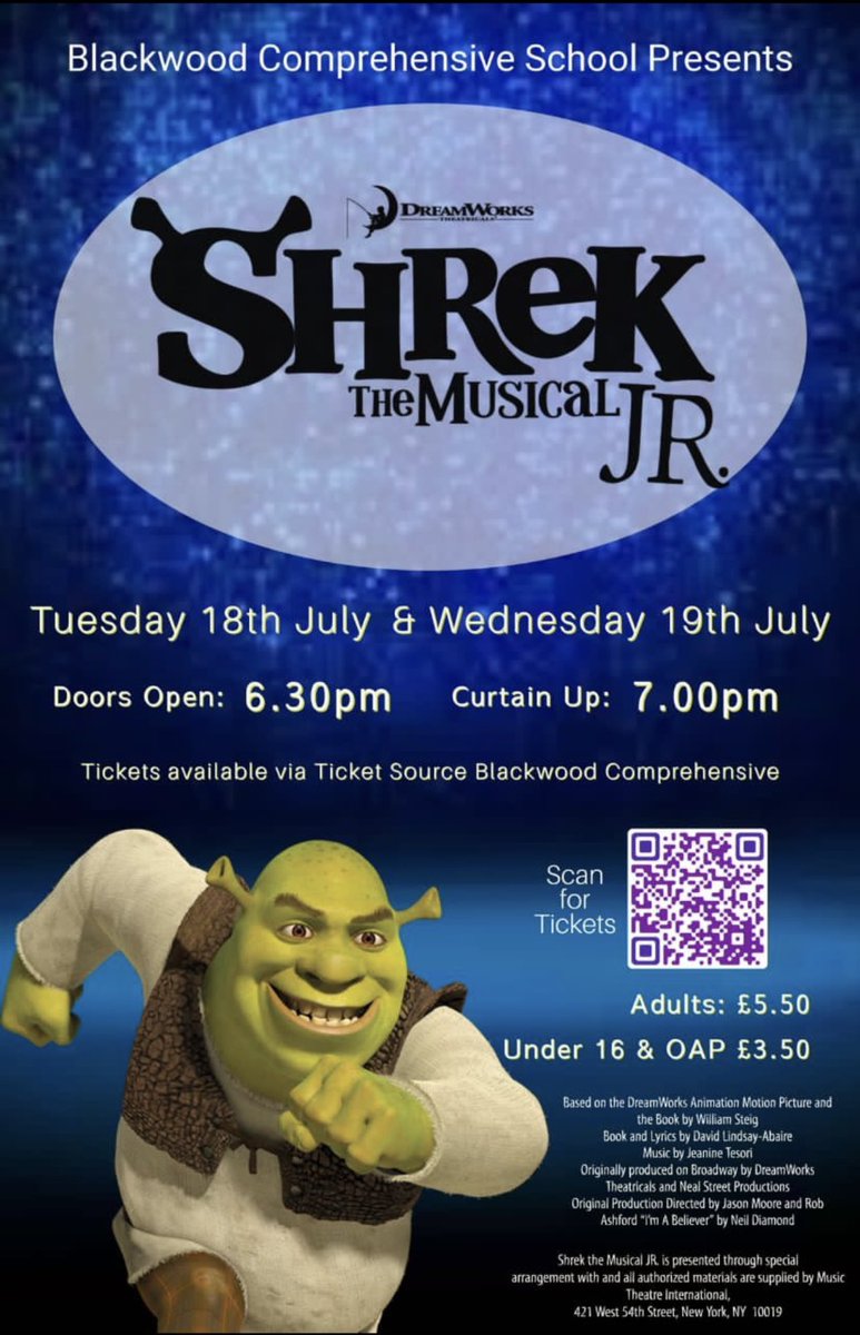 Tickets available now for Shrek the Musical. Our pupils showcasing their many talents is not to be missed! 🤗