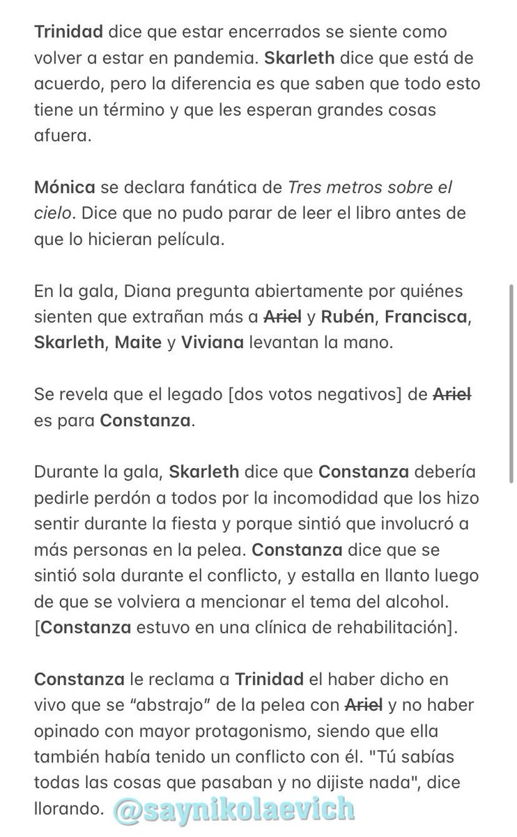 saynikolaevich's tweet photo. RESUMEN LUNES 3 DE JULIO // El conflicto entre Constanza y Ariel y una cena a solas entre Alessia y Fernando marcaron el día de ayer. Todo lo qué pasó en el día y el madrugada en #GranHermanoCHV (continúa abajo) 👇🏻👇🏻👇🏻 #GranHermano #GranHermanoChile #ResumenGH https://t.co/tL1bFGMzv4