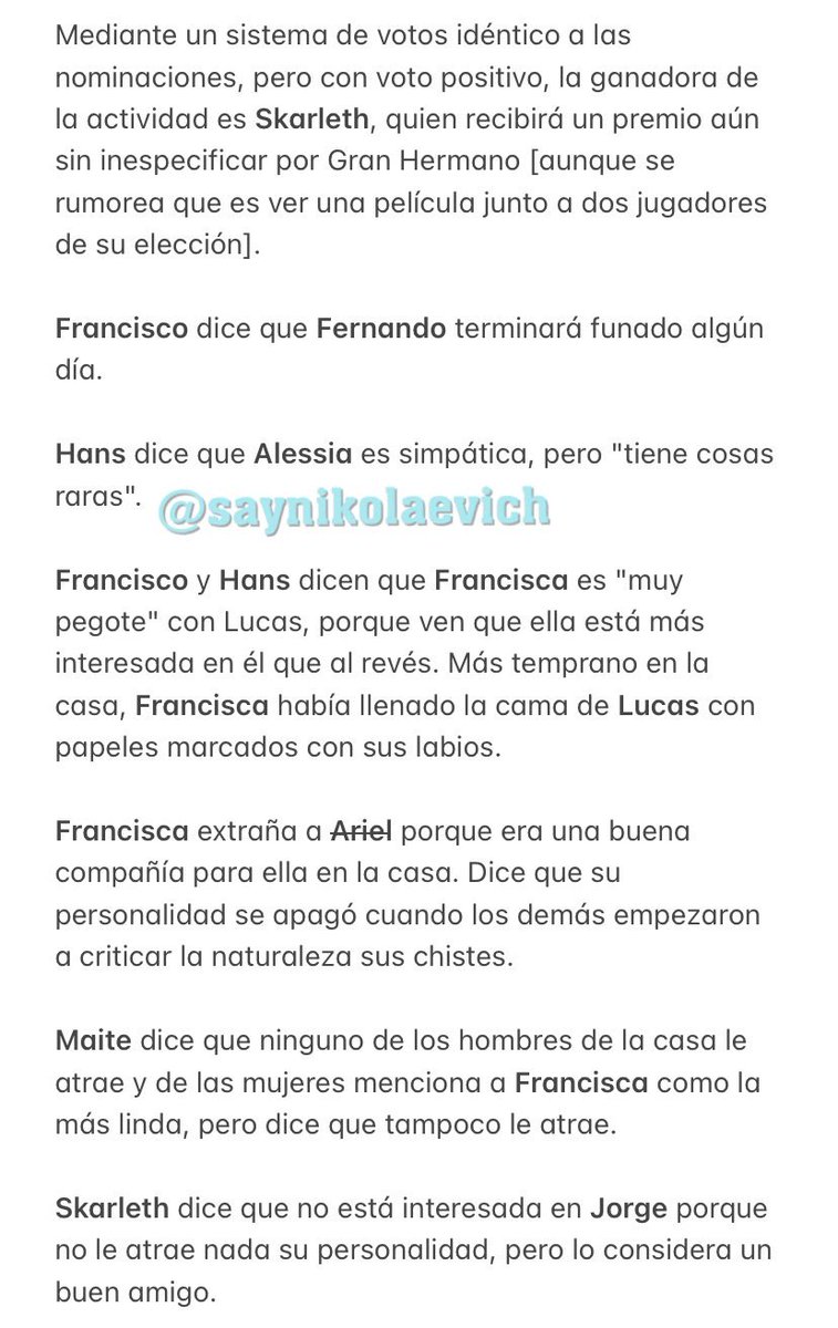 saynikolaevich's tweet photo. RESUMEN LUNES 3 DE JULIO // El conflicto entre Constanza y Ariel y una cena a solas entre Alessia y Fernando marcaron el día de ayer. Todo lo qué pasó en el día y el madrugada en #GranHermanoCHV (continúa abajo) 👇🏻👇🏻👇🏻 #GranHermano #GranHermanoChile #ResumenGH https://t.co/tL1bFGMzv4