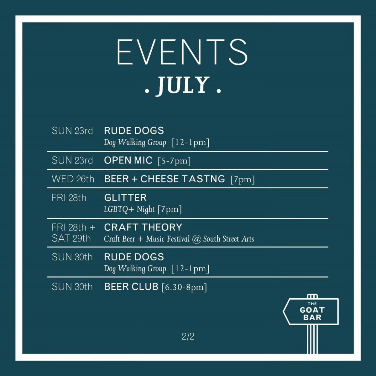 Beer.Cheese.Spirits (@thegrumpygoat_) on Twitter photo July Events!!! ๐ง๐ป๐ง๐ฒ๐๐ถ
Our events program for July is looking jam packed!!! ๐ So many awesome things going on at the Goat ๐
Has everyone got their <a href="/CraftTheoryFest/">Craft Beer & Music</a> tickets sorted? ๐ป๐
#julyevents #goatbar #unionst #rdguk July Events!!! ๐ง๐ป๐ง๐ฒ๐๐ถ
Our events program for July is looking jam packed!!! ๐ So many awesome things going on at the Goat ๐
Has everyone got their <a href="/CraftTheoryFest/">Craft Beer & Music</a> tickets sorted? ๐ป๐
#julyevents #goatbar #unionst #rdguk