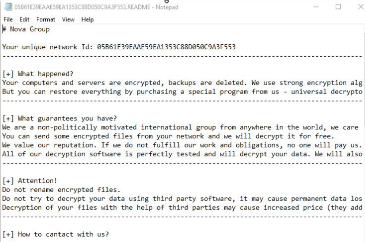 MalGamy12's tweet photo. I have discovered a new ransomware called #novaGp, which was developed using the #golang 
hash: e8b02f4683dc4c841454495c018e6427781c830498fecb6c6d9381e6ab77f16d https://t.co/b35Q90JjHh