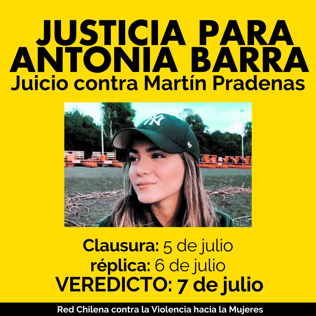 MujeresRed's tweet photo. 📢 Esta semana finaliza el juicio contra #MartínPradenas, imputado por agresiones sexuales contra Antonia Barra, quien luego se suicidó, y otras mujeres. 

Hacemos un llamado a seguir la transmisión en vivo por @PJudicialChile

#JusticiaParaAntoniaBarra
#JusticiaParaTodas https://t.co/aTldcmBoHe