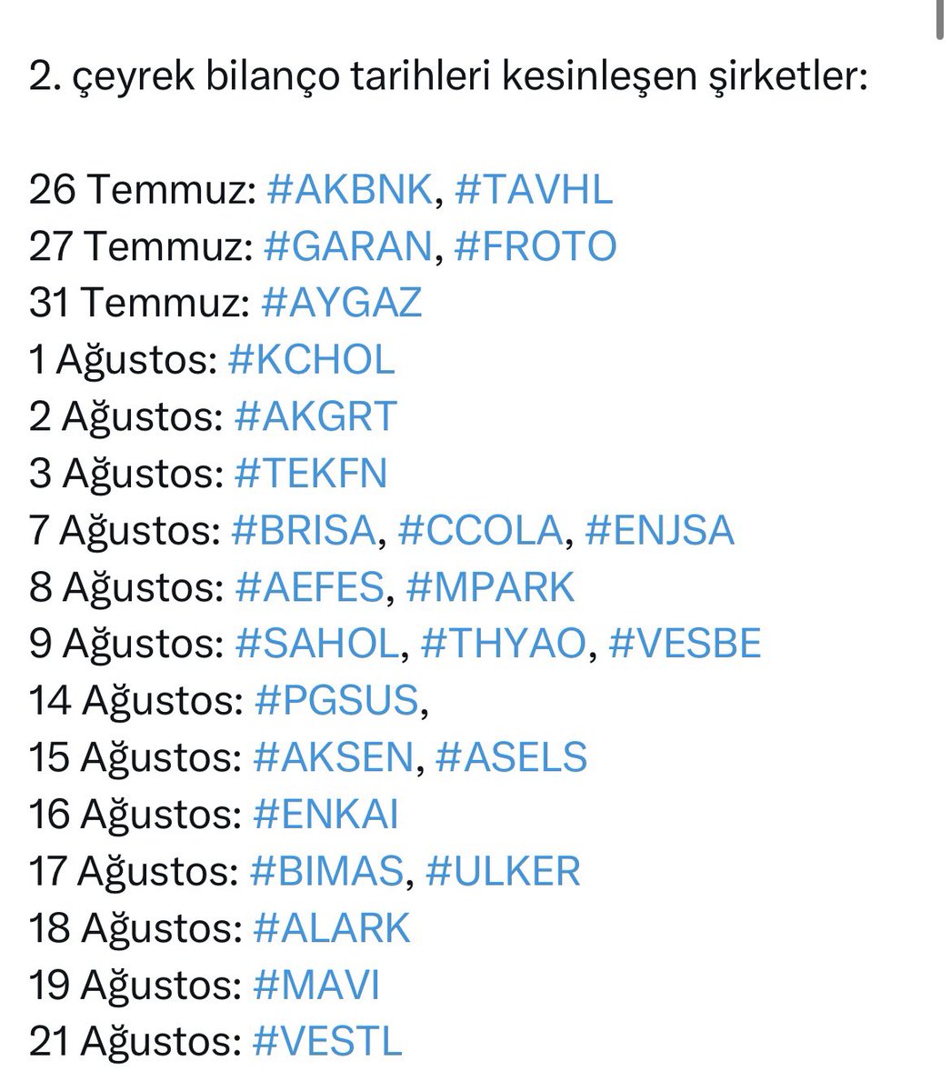 2. Çeyrek bilanço tarihleri kesinleşen şirketler.                                                   Kaynak: <a href="/getmidas/">Midas</a>