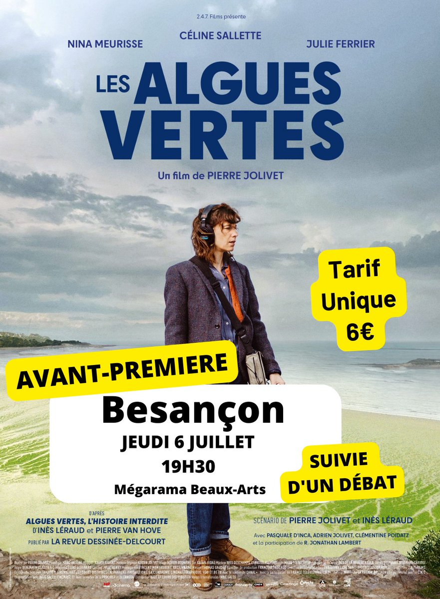 Bon, on vous cache pas que vu la tournure que prend Twitter, on n'y vient presque plus et certainement bientôt plus du tout. Mais ce serait dommage de pas finir en beauté en vous invitant à l'Avant-Première du film "Les Algues Vertes" de Pierre Jolivet ce 6 juillet à #Besancon
