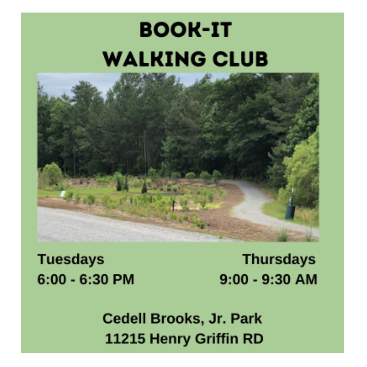 LESmoot's tweet photo. Lace up your walking shoes, or grab your nikes and join us for a 30-minute walk around Cedell Brooks, Jr. Park.  Registration required, link is below. #smootlibrary
https://t.co/1wMsyWUlsq #smootlibrary https://t.co/MiP7iEfGEW https://t.co/NQ1mExdYv9