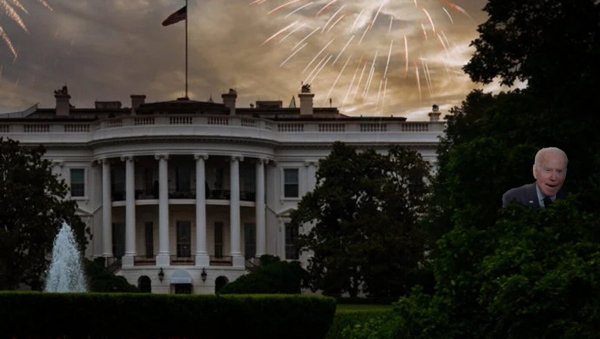 TheBabylonBee's tweet photo. Spooked By Fireworks, Biden Pees On Carpet, Disappears In The Woods Behind The White House https://t.co/gRLsSGdk38 https://t.co/lLSeN1fIdc
