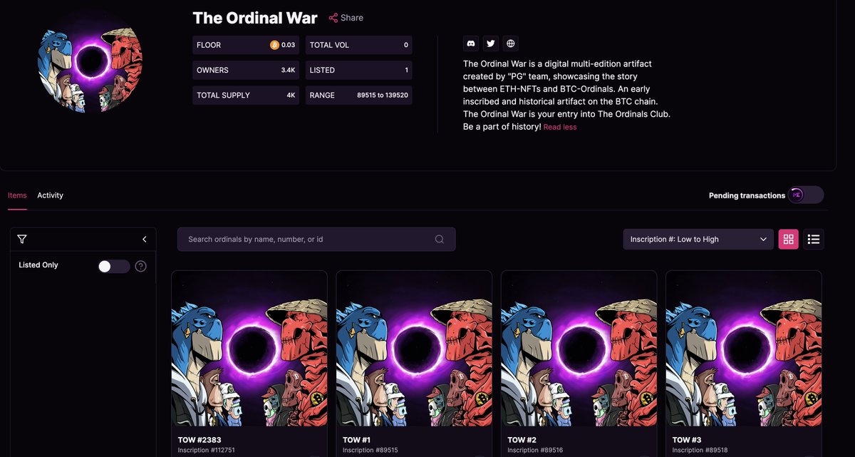 TheOrdinalsClub's tweet photo. 🔥BRIDGING TO ORDINALS 🔥
The Ordinal War burn is officially and finally live!

You are now able to 100% own your historical low inscribed pass into The Ordinals Club!

▪️Burn: 
https://t.co/vudjZMhXsi 

▪️ME: https://t.co/RAXFHy1hmy

More ➡️ Discord

Next news for: 🟠 $BTOC 🟣