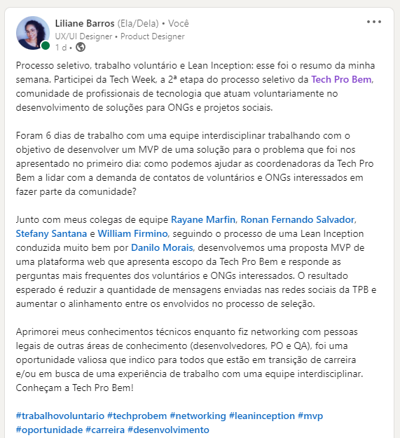 lilianep_b's tweet photo. demorei 1h pra escrever um texto todo frufru pro linkedin ai vem um brother da minha equipe e copia mudando umas palavras (no chat gpt, ctza) e posta como se fosse dele kkkkkkkkkkkkkkkkkkkkkkkkkkkkkkkkkkkkk na foto meu texto e do lado o texto do macho https://t.co/O266j6xUqF