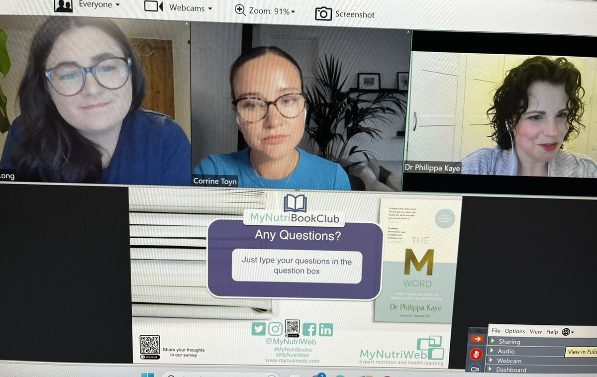 Enjoyed being on the other side of the fence as a guest panelist at tonights #mynutribooks bookclub with Rosie @mynutriweb & Corrine @chickpeamarketing and @drphilippakaye talking all things #menopause re Philippas book The M Word 💪👏📕