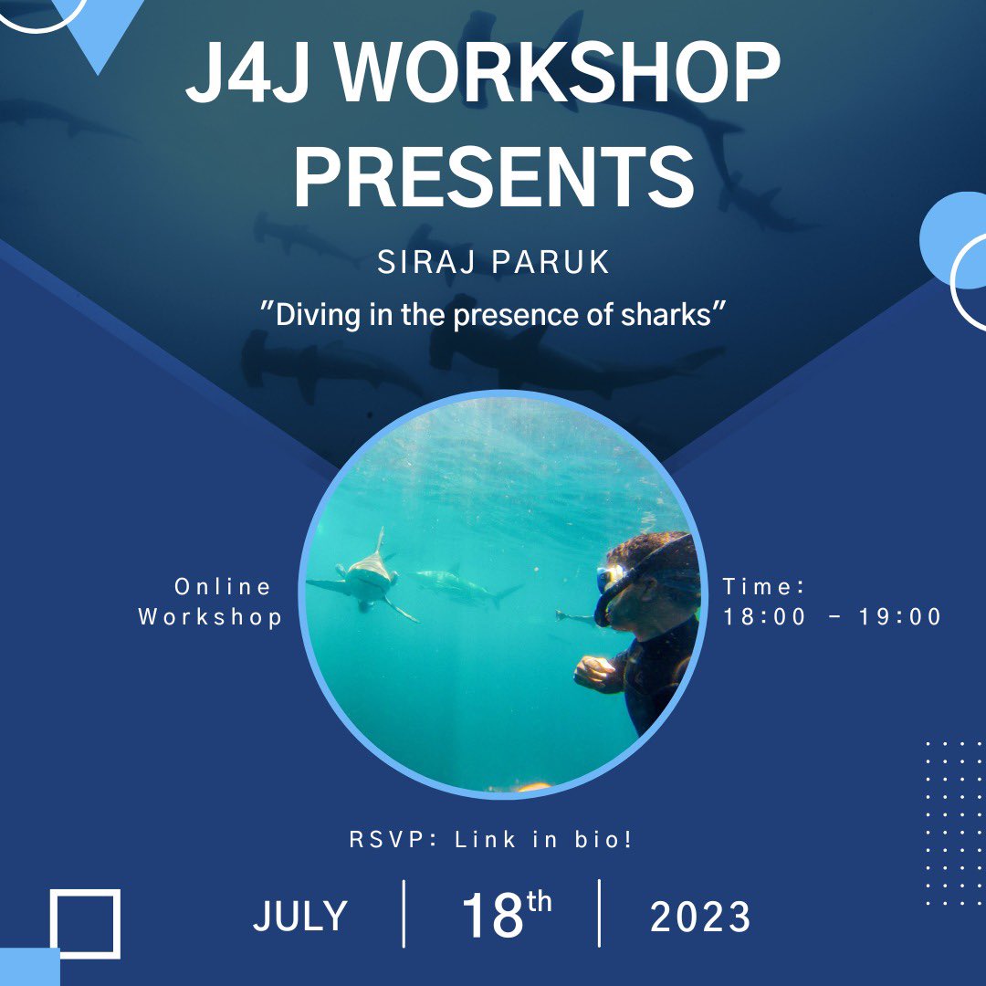 Justice4Jaws's tweet photo. Join us for our next webinar with guest speaker Siraj Paruk as he discusses where we encounter sharks while diving, what to do when we encounter a shark unexpectedly and what happens during intentional shark dives. 🦈

RSVP link: https://t.co/5qPB9aS5qV

#justice4jaws #sharks https://t.co/ZunGr97t3c