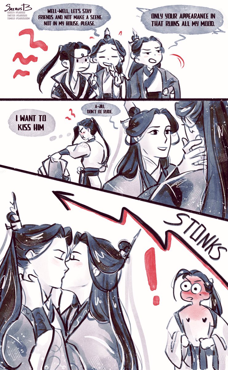 sairusbb's tweet photo. ShenLiuShen comic 3/7 pages
from the June vote on Boosty.

PLOT (can porn have a plot???):
LQG wants a kiss from Shixiong. 
#LiuShen #LiuJiu #JiuYuan #ShenLiuShen #svsss #sairusb https://t.co/edufz90xGN