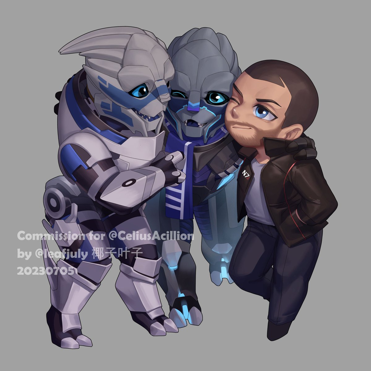 leafjuly's tweet photo. Commission for @CeliusAcillion of their turian OC ( and Garrus &amp; John Shepard) https://t.co/sOHbCD9Nac