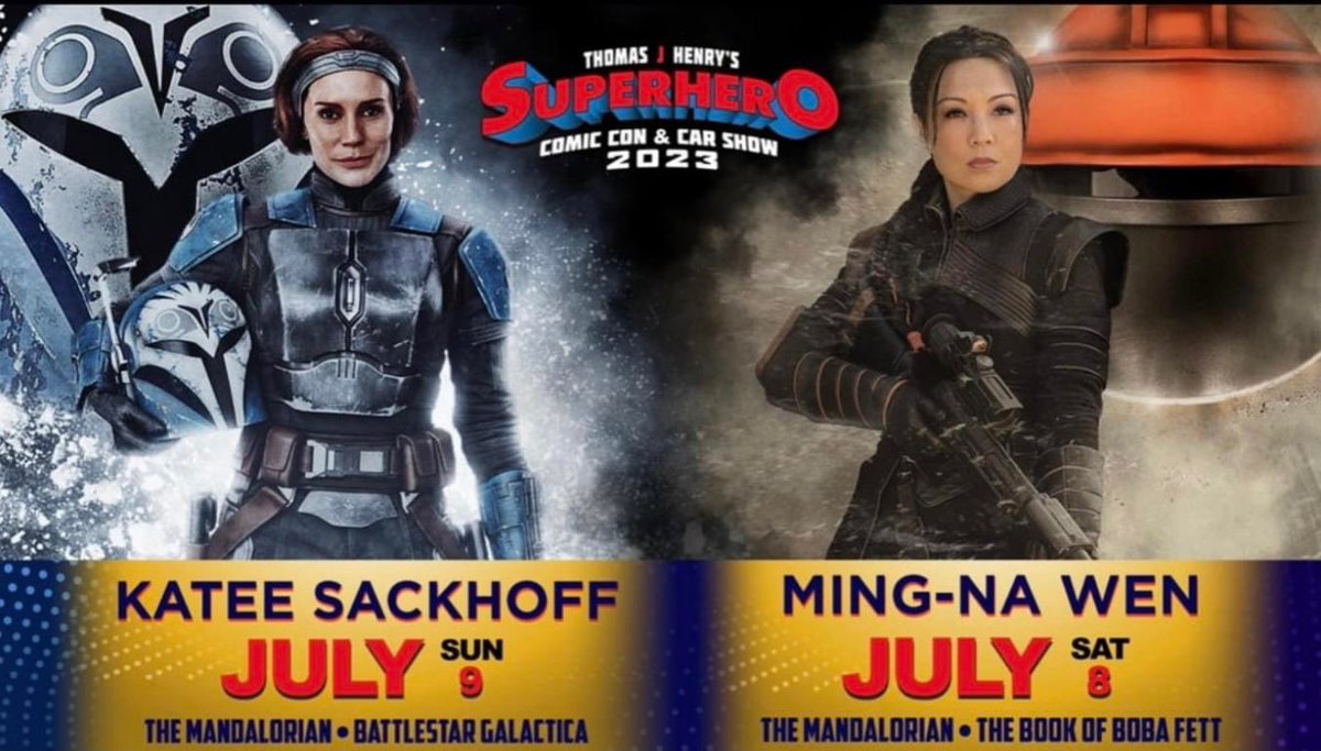 I Ming-Na Wen’s panel is Saturday at noon & Katee Sackhoff’s panel is Sunday at noon. Both panels are scheduled for the IHOP Celebrity Theater in EXPO Hall #1 next to Artist Alley. For questions: 1. Your question 2. Your complete name 3. Provide the city & state you live in.