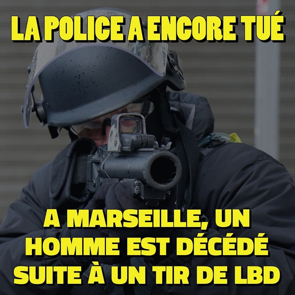 🧵 Un homme est mort suite à un tir de LBD à Marseille
Un homme est donc décédé d'un malaise cardiaque des suites d'un choc vraisemblablement dû à un tir de LBD40 ou de flashball au niveau du thorax.  #LaPoliceTue encore.