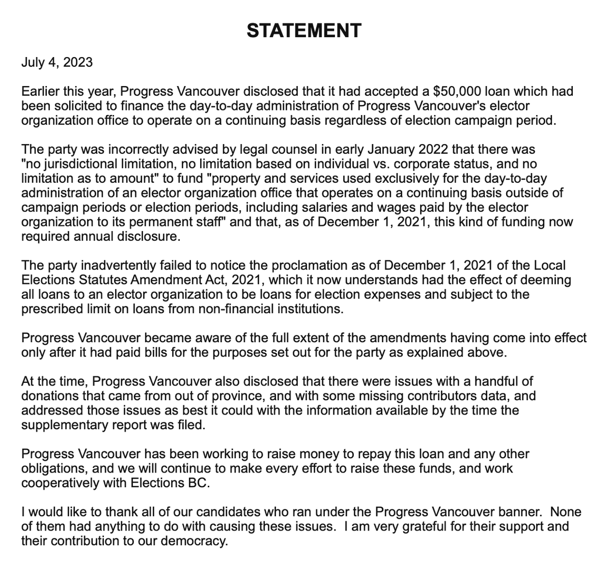 marissenmark's tweet photo. Here's my statement regarding Election BC's ruling today. https://t.co/gO92hUHAfu