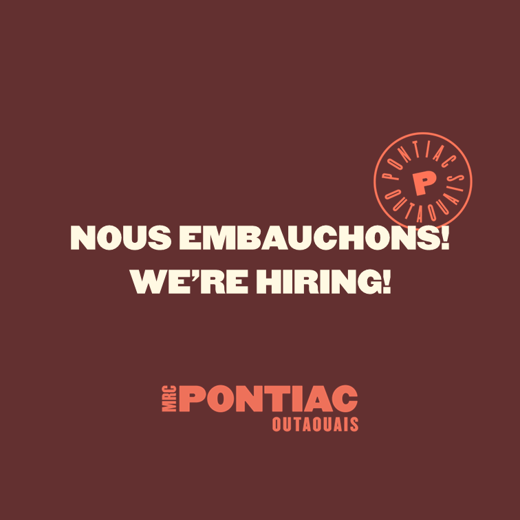 Nous recrutons pour plusieurs postes à la MRC Pontiac 📣 

📝Commissaire au développement économique (Culture et Patrimoine)
📝Conseillère stratégique en communications 

Visitez notre site web pour plus de détails 👇
mrcpontiac.qc.ca/carriere/