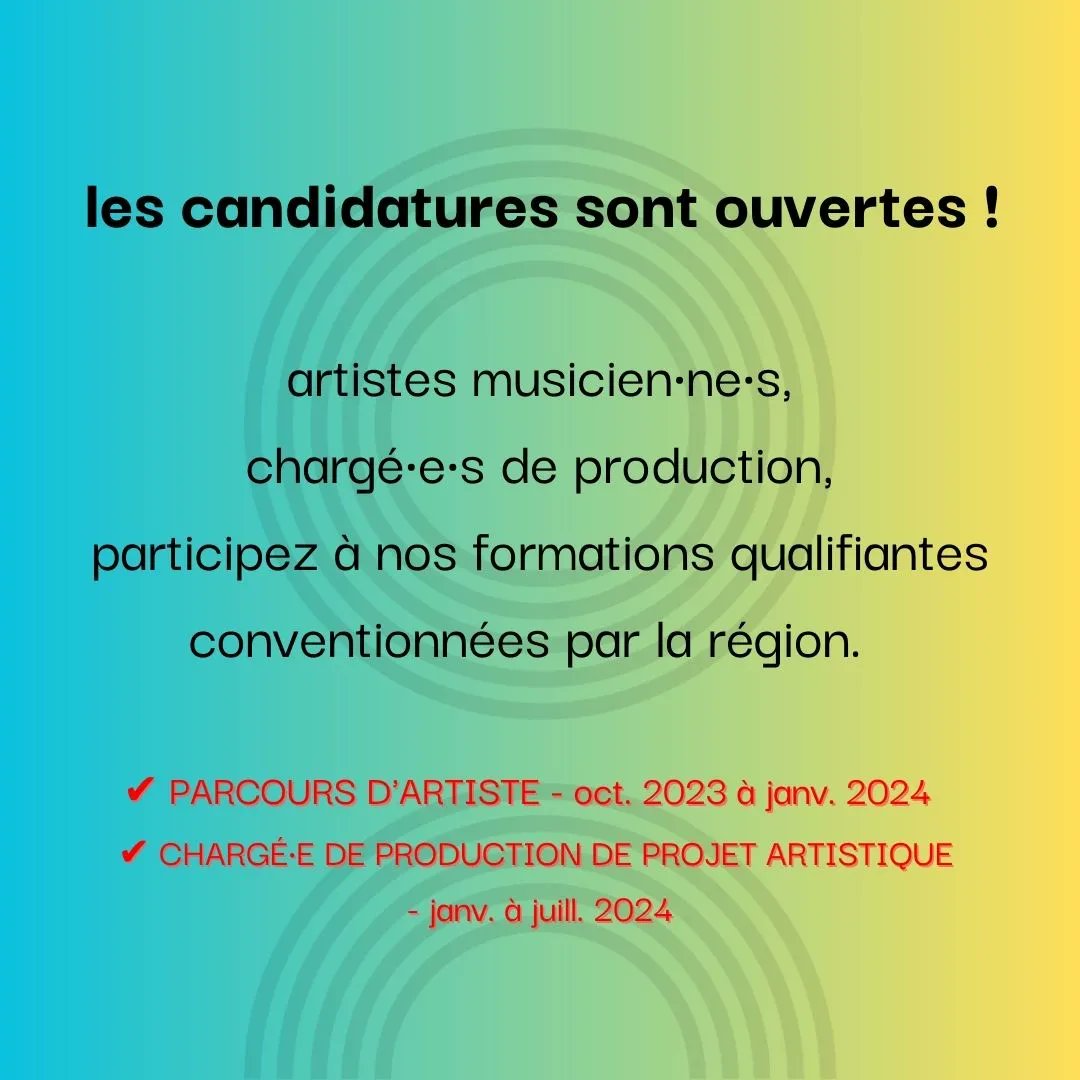 [FORMATION]🤸
✨ 𝗣𝗮𝗿𝗰𝗼𝘂𝗿𝘀 𝗱’𝗮𝗿𝘁𝗶𝘀𝘁𝗲 -Toulouse / 9 oct. 23 > 16 janv. 24 / buff.ly/3NZEzOX
✨ 𝗖𝗵𝗮𝗿𝗴𝗲́·𝗲 𝗱𝗲 𝗽𝗿𝗼𝗱𝘂𝗰𝘁𝗶𝗼𝗻 𝗱𝗲 𝗽𝗿𝗼𝗷𝗲𝘁 𝗮𝗿𝘁𝗶𝘀𝘁𝗶𝗾𝘂𝗲 – Toulouse / 8 janv. > 24 juil. 24 / buff.ly/3DtGwxK