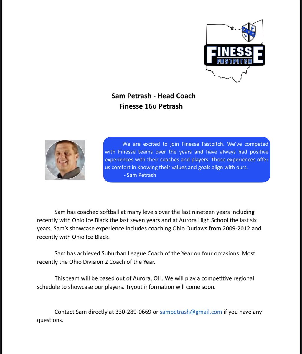 Finesse NEO is proud to announce the addition of Sam Petrash to the NEO coaching staff!

Coach Sam will be the head coach for Finesse 16u Petrash for the 2023-2024 season.

Welcome Coach Sam!!