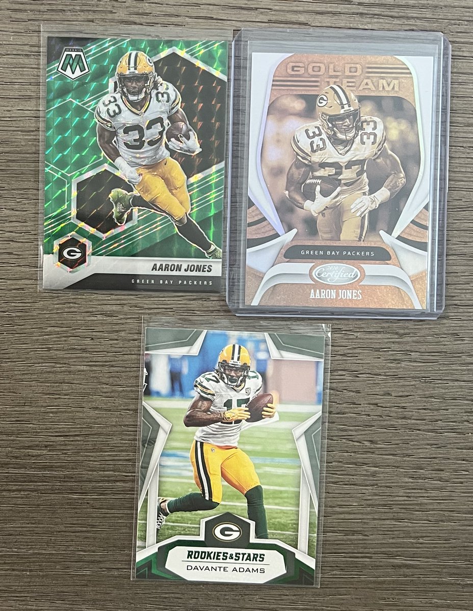 Scrappy's Summer Stack Sale Day 5
Green Bay Packers Lot

Aaron Jones Green Mosaic - $.75
Aaron Jones Certified Gold Team - $1
Devante Adams Rookies and Stars Green - $1 https://t.co/1tLMlnp4Ye