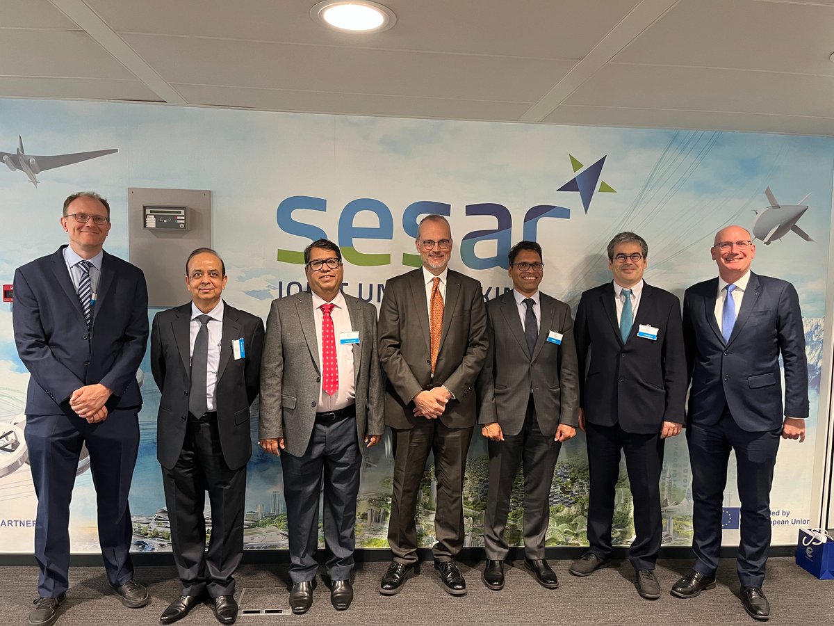 Today, we were honoured to welcome Shri S K Mishra <a href="/MoCA_GoI/">MoCA_GoI</a> &amp; Shri Vikram Dev Dutt <a href="/DGCAIndia/">DGCA</a>, to brief them on the work of the #SESAR3JU #DigitalEuropeanSky programme &amp; to discuss opportunities for future #cooperation on #ATM modernisation 🇪🇺🇮🇳🤝✈️