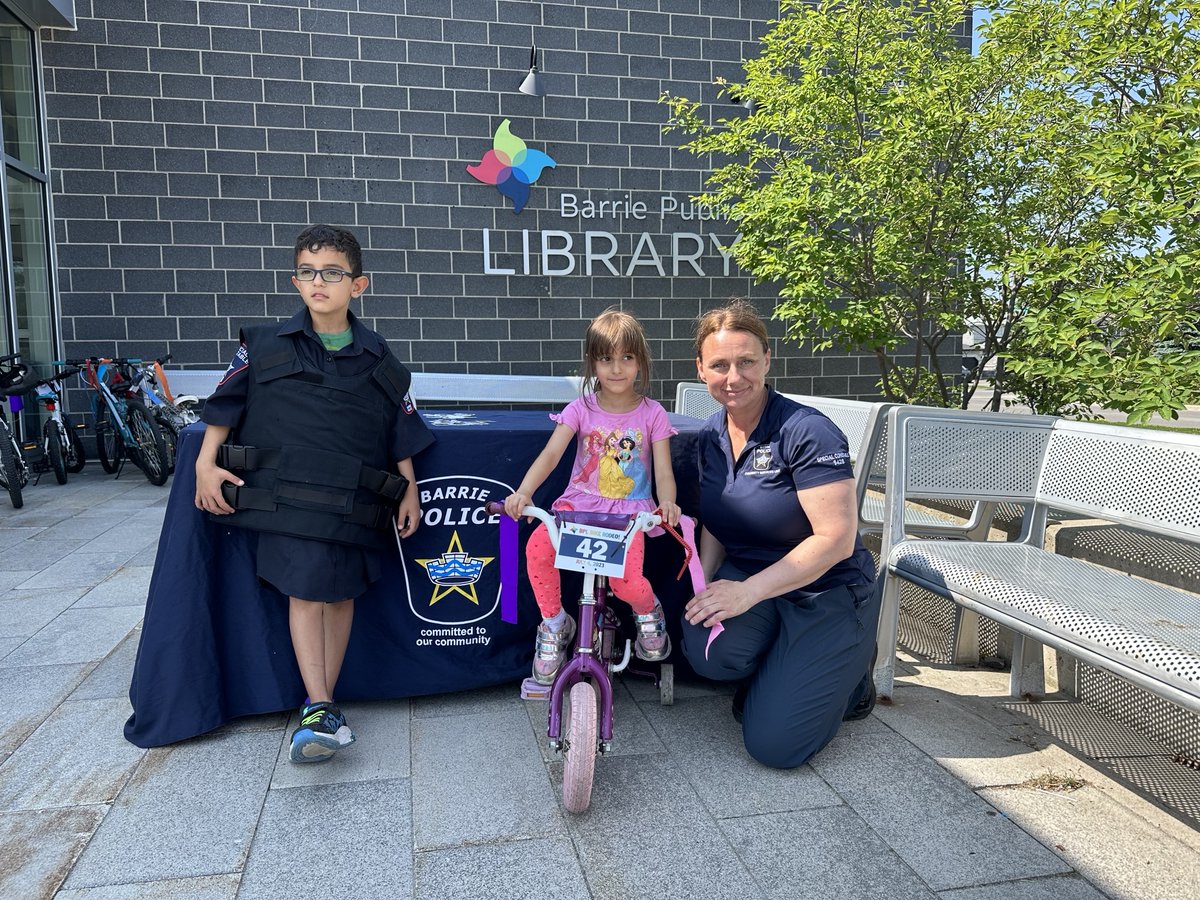 This morning Special Constable Shannon was at the <a href="/BPL_inthecity/">Barrie Public Library</a> Painswick branch to join their bike rodeo! From bike decorating, learning about bike safety, &amp; riding on the outdoor bike track-it was a great time for everyone! Thanks to our CAA partners for providing bike lights!