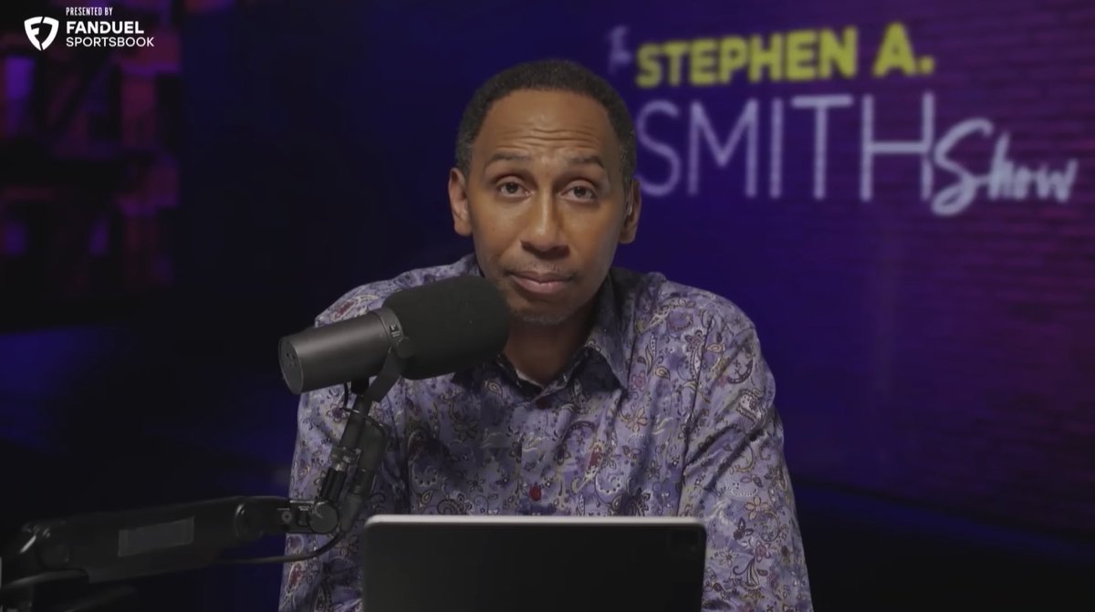MLFootball's tweet photo. OH NO: Stephen A. Smith addresses the  ESPN layoffs saying ‘I could be next.’

“This ain’t the end. More is coming,” Smith said of the layoffs. “And yes, ladies and gentlemen, I could be next.” Let me tell you all something. Don’t ever, ever, ever in your life as a Black person take anything for granted. I told you before, when white folks catch a cold, Black folks catch pneumonia.”

(Via @awfulannouncing)
