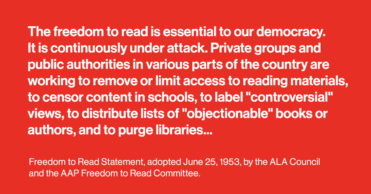 These words, penned 70 years ago, are more relevant than ever today. Take some time on #July4th to read the entire #FreedomToRead Statement and add your name to declare your support for intellectual freedom. uniteagainstbookbans.org/freedomtoread/ #UniteAgainstBookBans #FreePeopleReadFreely