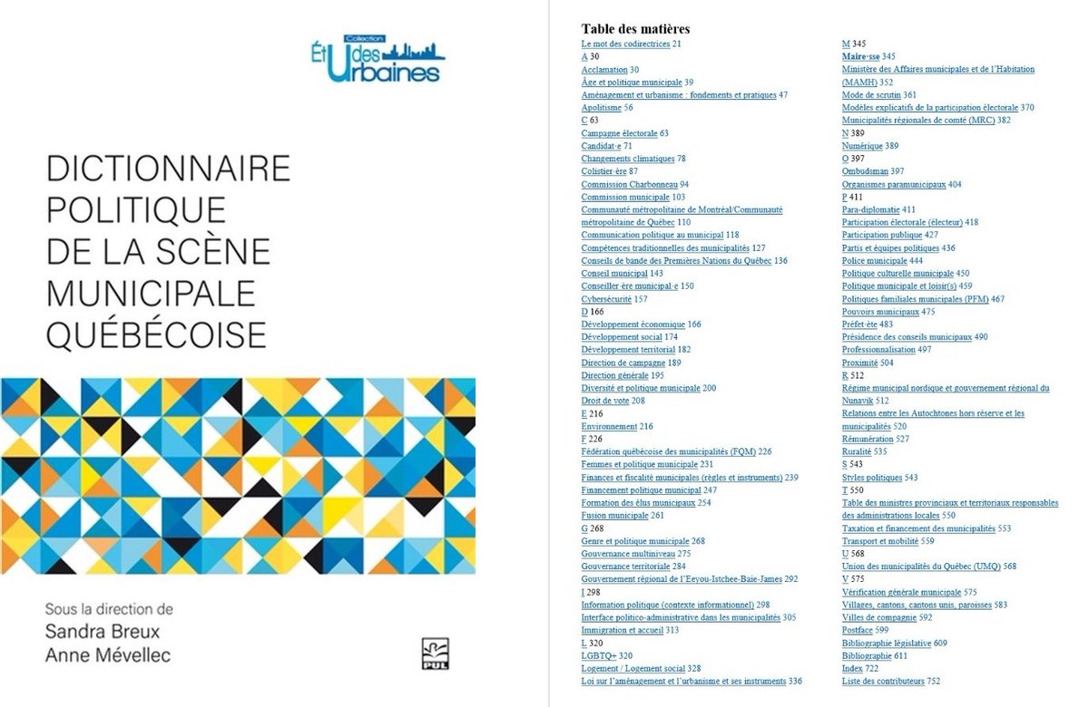 Un ouvrage prometteur, à paraître cet automne aux Presses de l'Université Laval, sous la direction de Sandra Breux (@inrsciences ) et de @AnneMevellec (@UOttawaPoliSci ), Plus de détails ici: enigmes.hypotheses.org/9222 @VRM_ca #SQSP #municipal #dictionnaire #polmun