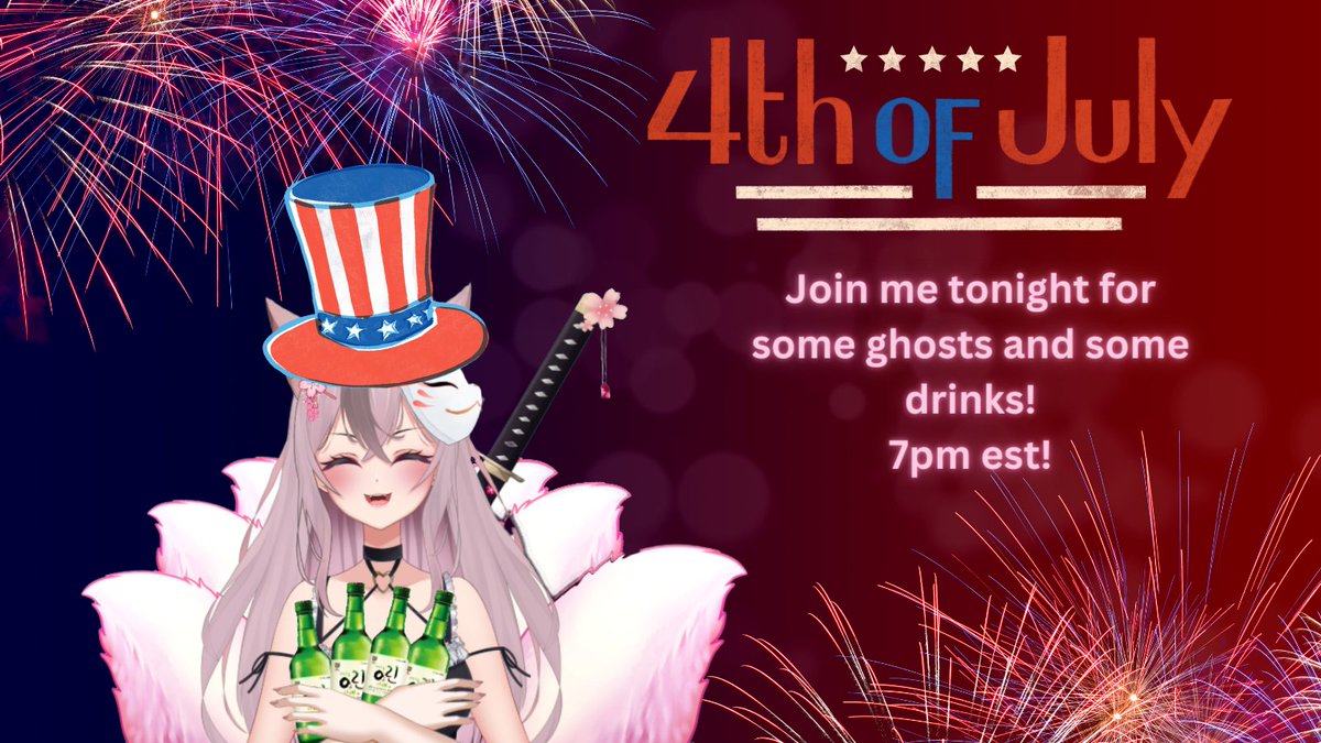 KitsuAfterDark_'s tweet image. Happy Birthday America!
Hope everyone who celebrates today has a lot of fun! 
I will playing some phasmo tonight! I may have found a stash of drinks! Care to join me?
#Happy4thJuly #Vtuber #ENVtuber