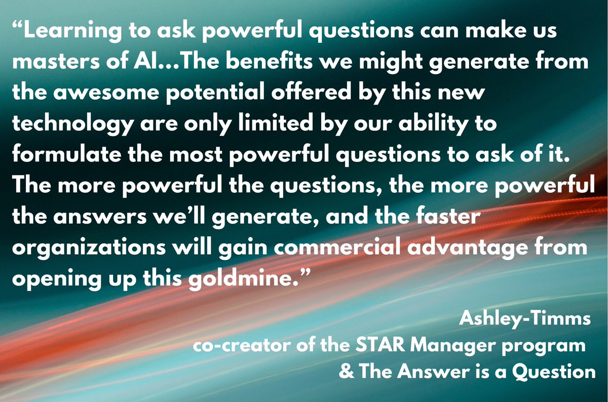 XMachinaAI's tweet image. 🟨 “Learning to ask powerful questions can make us masters of #AI...” Laura Ashley-Timms, co-creator of the STAR Manager program  &amp;amp; The Answer is a Question

@Forbes #AIpower #AIrush @STARmanager_HQ