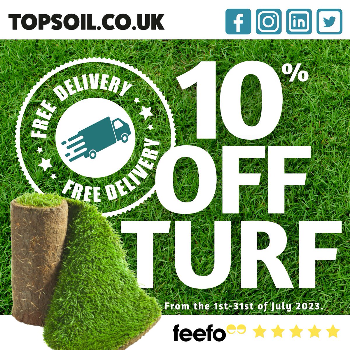 ⭐ LIMITED TIME OFFER ⭐ DON'T MISS OUT! ⭐

Give your garden a revamp for less this #summer, with 10% off our quality turf throughout July! 🏡🌱

To order, simply visit our website: hubs.ly/Q01WFdC70

#gardenrevam #gardenproject #gardenrenovation #turf #topsoil #bark