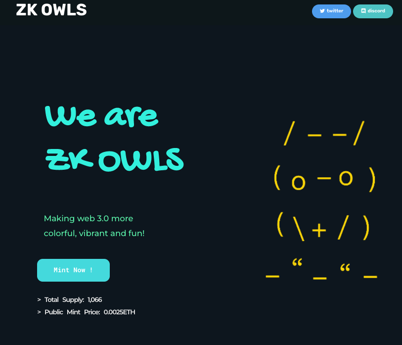 Our website is LIVE now!🔥🔥🔥
Check it out : zkowls.com
🦉🦉🦉

#zkSync #Airdrops #NFTCommunity #Giveaway #Crypto #Freemint #Memes #zkSyncEra