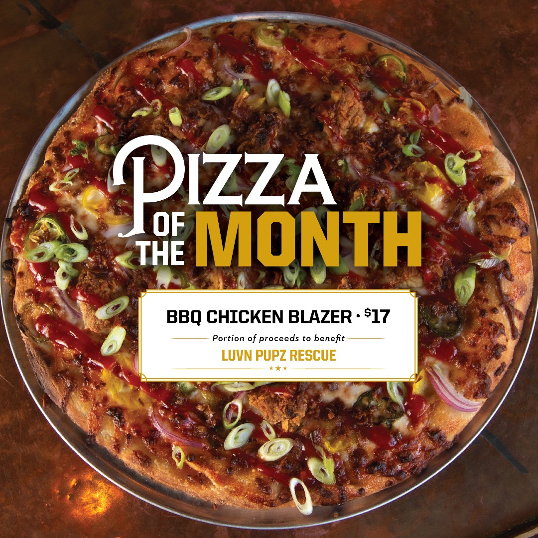 GRBrewingCo's tweet photo. A new month=a new delicious pizza creation at #GRBC 🔥

A hot honey BBQ base, topped with our three-cheese blend, bacon, chicken, banana peppers, fresh jalapeños, and red onions, all garnished with green onions &amp; of course, a BBQ swirl 🤤

Proceeds will go to the @luvnpupz https://t.co/iYseYBhXu2