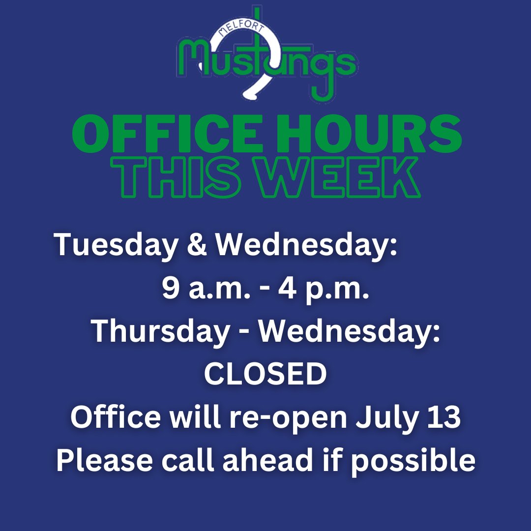 Here's our office hours for the rest of this week and the beginning of next week! Make sure you come down and grab your Early Bird Season Tickets!!!
