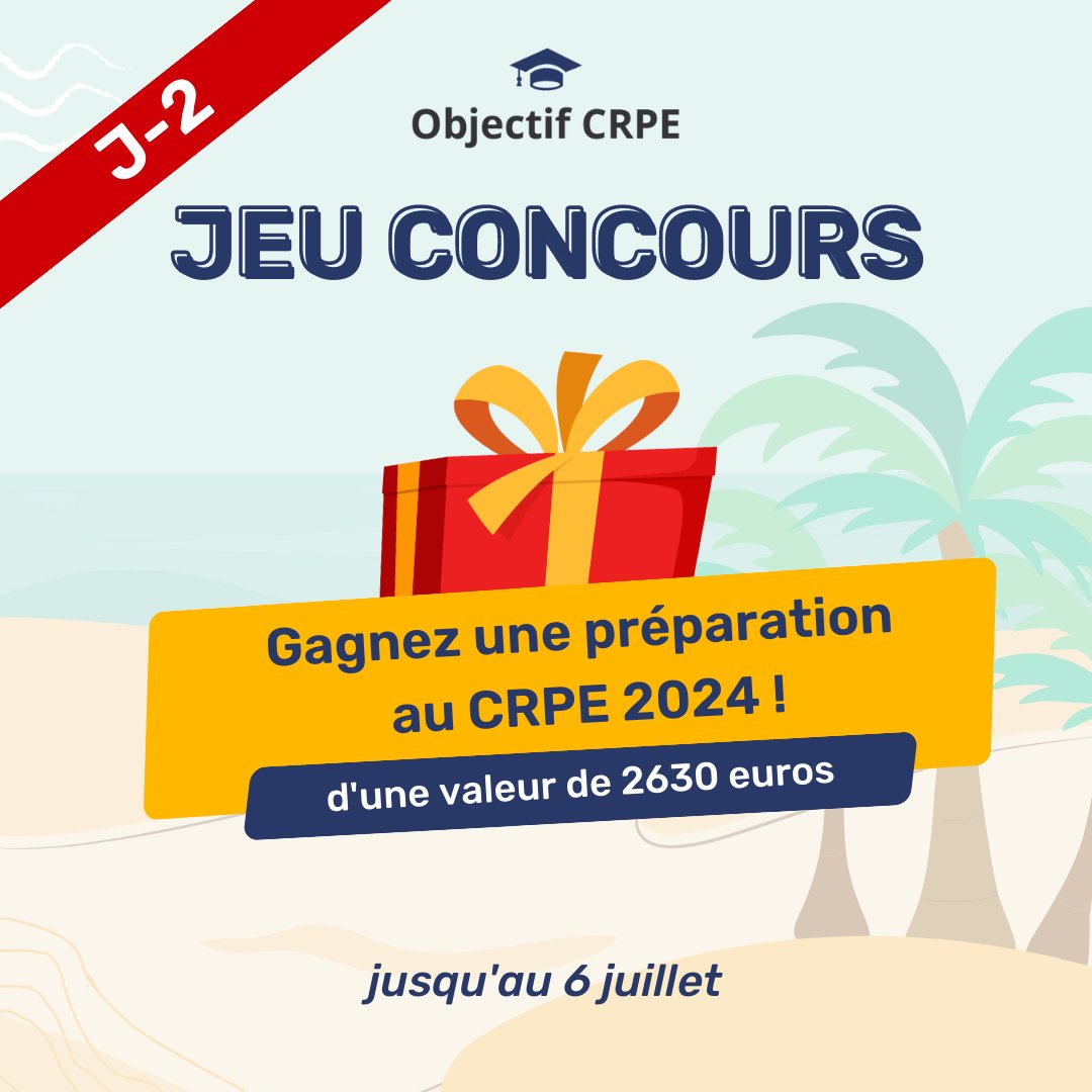 ObjectifCrpe's tweet photo. Objectif CRPE vous propose de remporter une préparation complète au CRPE 2024 !
Pour participer au jeu concours :
✅ Likez cette publication
✅ Remplissez le formulaire : https://t.co/v2F9eN52xZ
Vous avez jusqu'au jeudi 6 juillet pour participer !
#objectifcrpe #crpe2024 https://t.co/QKAz8lg2qm