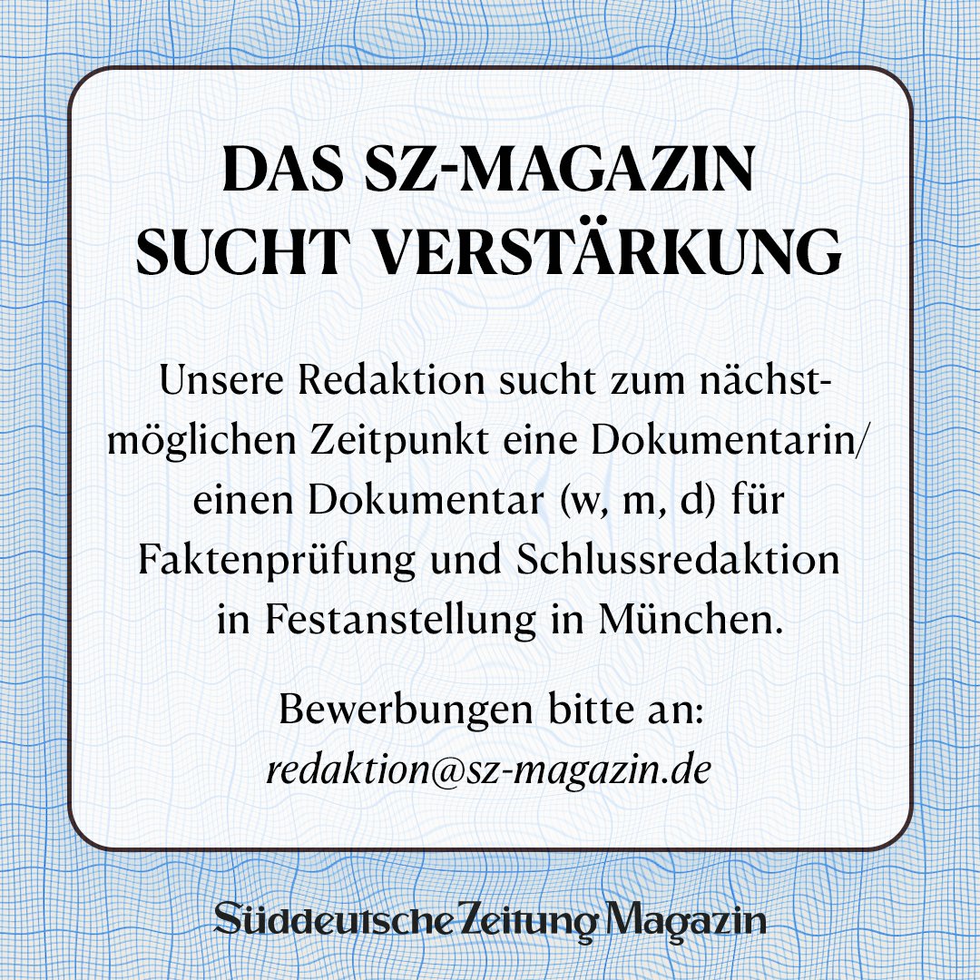 Wir suchen freundliche Verstärkung in unserer Redaktion.

Alle Bewerbungen und Fragen gerne an redaktion@sz-magazin.de