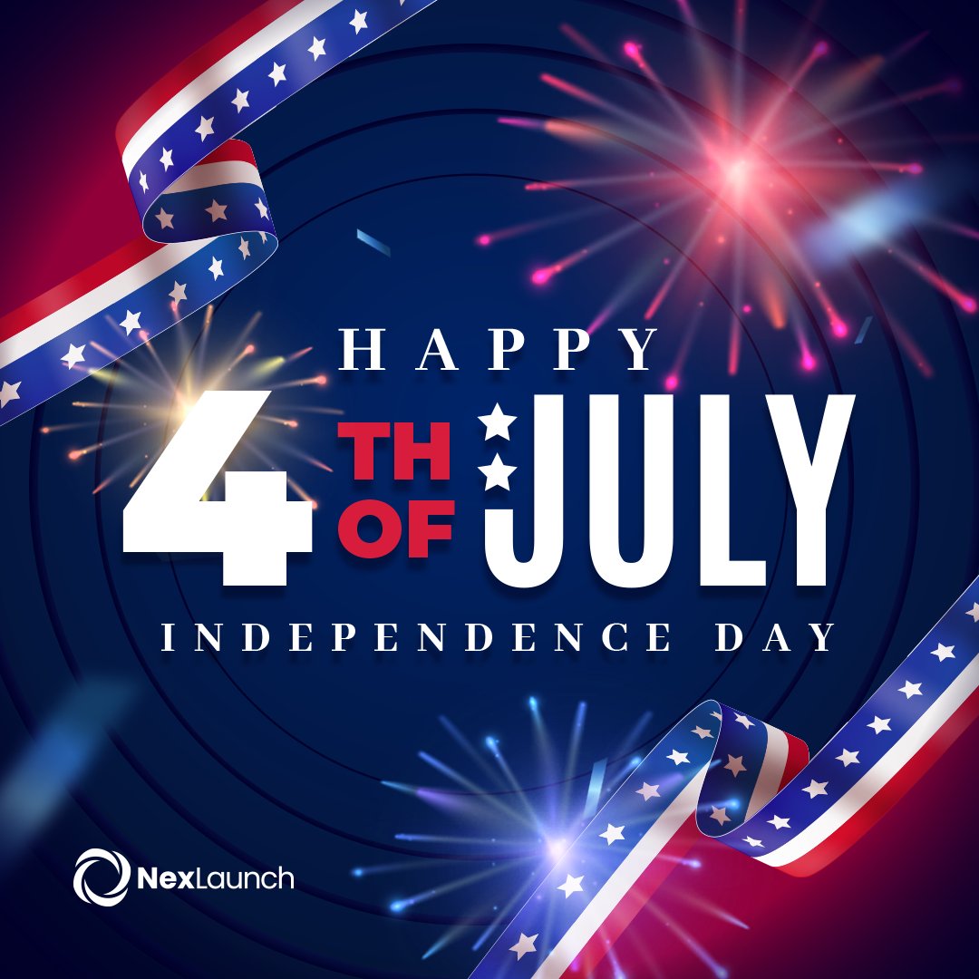 NexLaunch's tweet photo. We at NexLaunch wish a Happy #IndependenceDay 🎉 to all of our American partners. Just like the fireworks you’ll enjoy today 🎆 #NexLaunch can elevate your #digitalmarketing campaign to new heights! 🚀 https://t.co/xTlP1t58to
