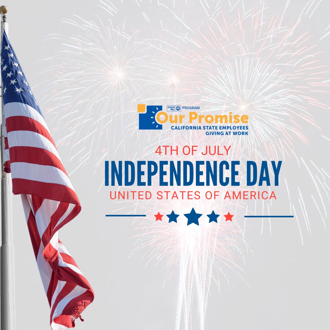 OurPromiseCA's tweet photo. This 4th of July, we proudly celebrate the values that make our country strong: unity, resilience, and service. Let's honor the spirit of independence by uplifting communities, empowering individuals, and creating a brighter future for all. Happy Independence Day! #OurPromiseCA https://t.co/jSfOnRYRYx