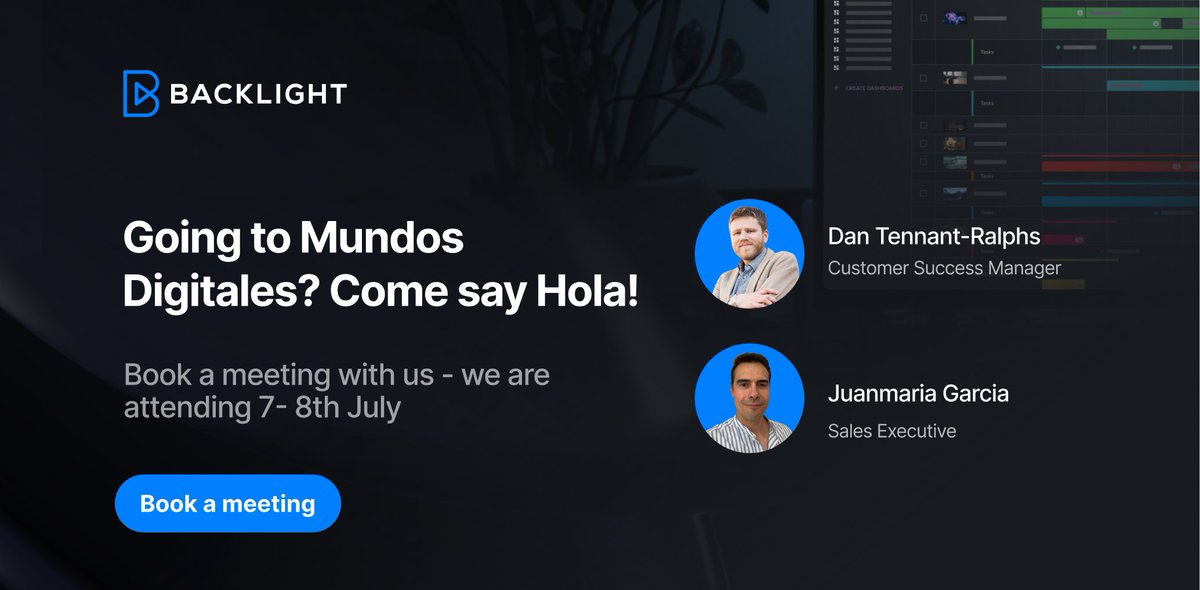 👋 Meet Backlight at Mundos Digitales 2023
We’re ready to discuss ftrack, cineSync, iconik, Gem!

Already using our products? Book in a meeting with Dan -> ow.ly/WFSe50P3p4A

Looking to explore our products and get a demo? Book in with Juanmaria -> ow.ly/KyCs50P3p4z