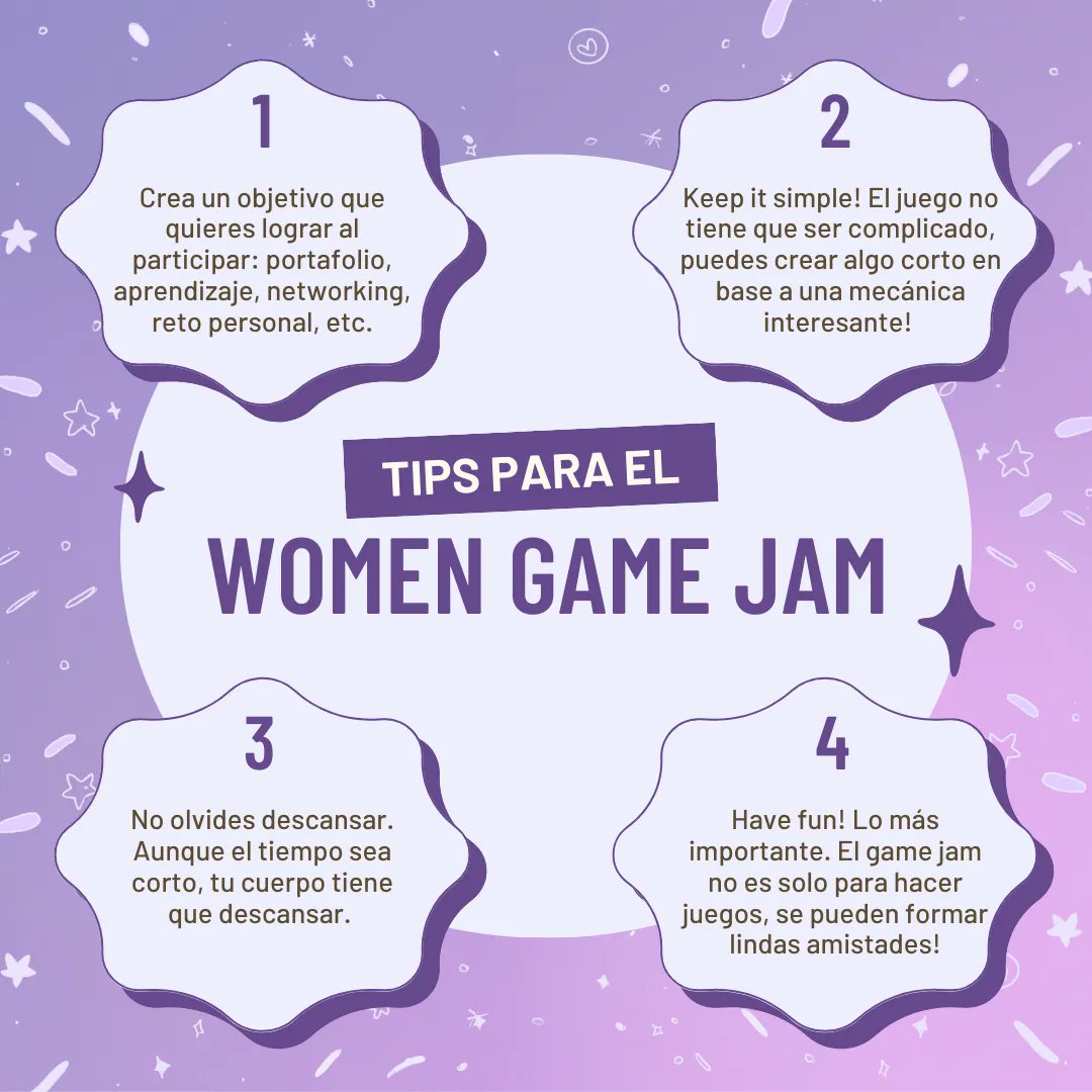 FemDevsPeru's tweet photo. Este es tu primer game jam? No te preocupes, te dejamos estos tips para tener una buena experiencia en el WGJ✨
Pronto tendremos más info del evento 👾
.
.
.
#femdevsperu #femdevs #wgjperu #wgj2023 https://t.co/4fPaWJ5V8S