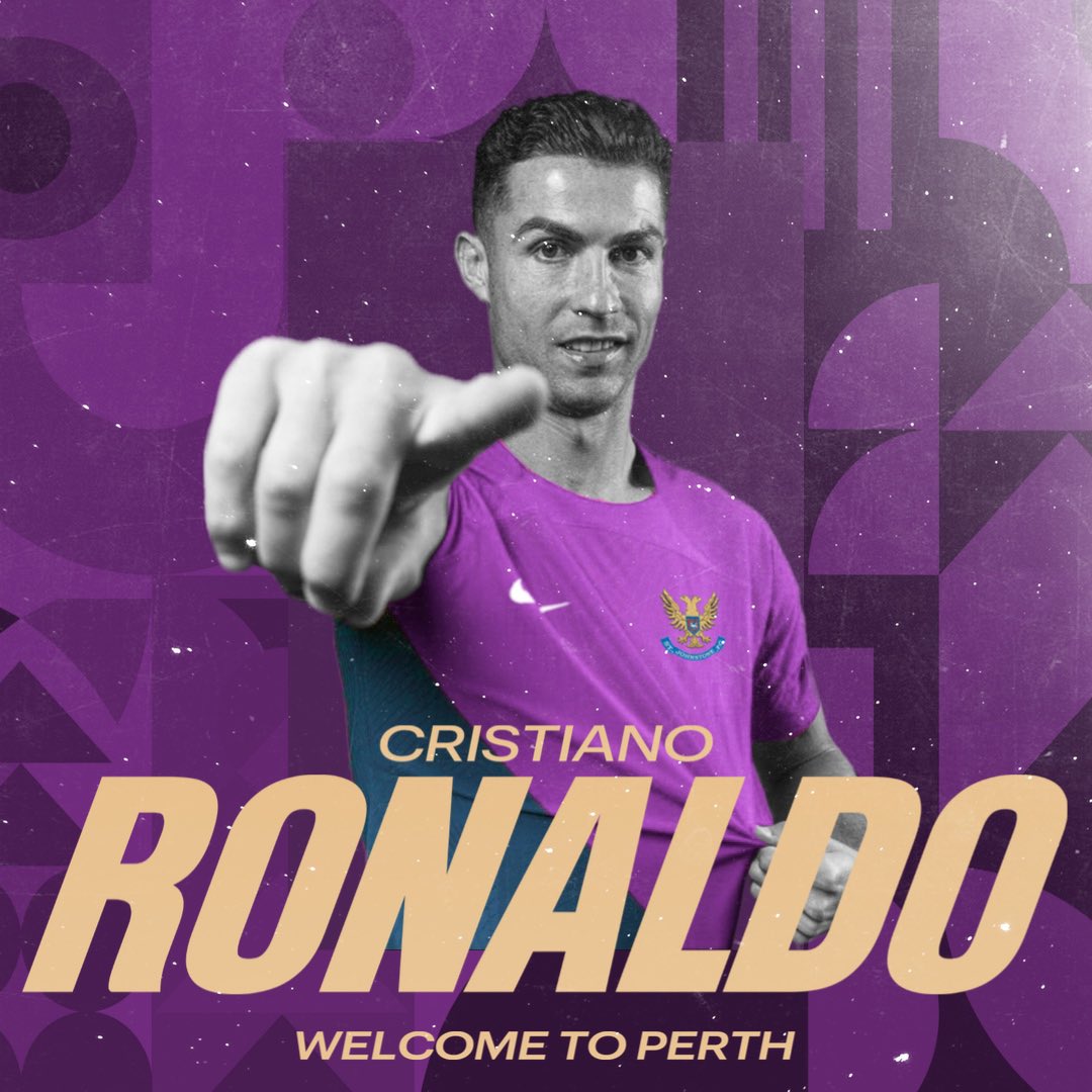 sjfcnews's tweet photo. St Johnstone Football Club are delighted to announce the signing of Cristiano Ronaldo from Al-Nassr. 

#WelcomeCristiano https://t.co/xyzPnymHsw