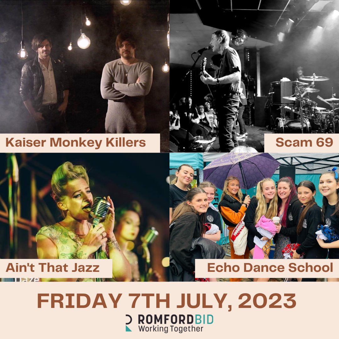 Romford_BID's tweet photo. Who’s ready for #CelebrateTheStreet? 🥳 Here’s who you can expect to see on Friday, 7th July! 

For more information and timings, please click this link: https://t.co/Ymv1m7uBWR

#Romford #RomfordTwon #FREE #FreeEvent #London https://t.co/6mKo9t9wRA