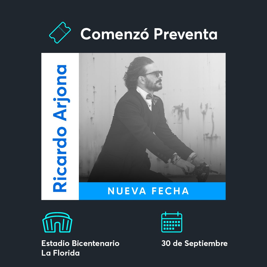 ticketmastercl's tweet image. ¡Comienza la preventa exclusiva para @Ricardo_Arjona  🎤! No te pierdas la segunda fecha del tour #BlancoYNegro ¡Apúrate que se van en #Minutos ⌚️!

🎫 Compra tus tickets en bit.ly/3XFnBbW

Produce @dgmedioschile